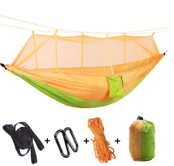 Outdoor Parachute Cloth Hammock Couble with Mosquito Net Light Portable Army Green Insect-proof Camping Aerial Tent