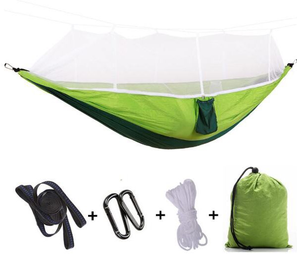 Outdoor Parachute Cloth Hammock Couble with Mosquito Net Light Portable Army Green Insect-proof Camping Aerial Tent