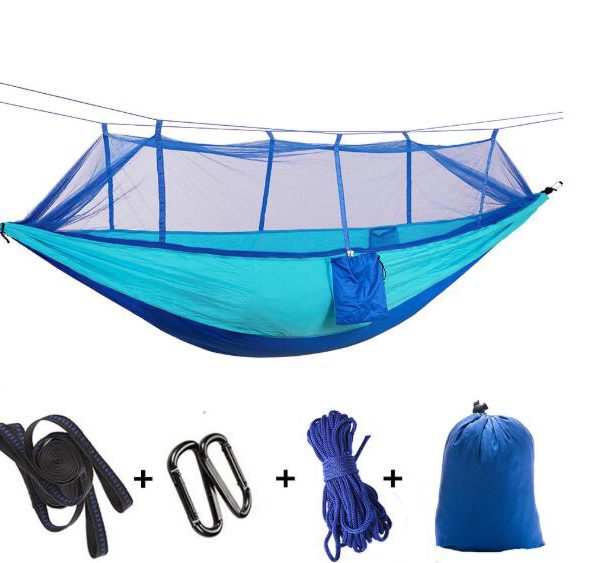 Outdoor Parachute Cloth Hammock Couble with Mosquito Net Light Portable Army Green Insect-proof Camping Aerial Tent