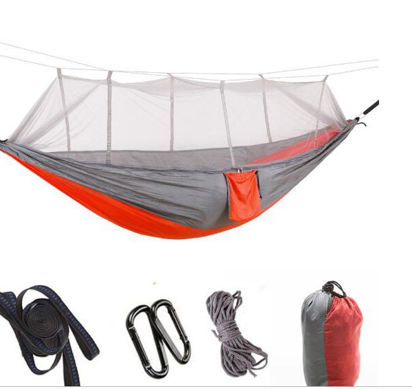 Outdoor Parachute Cloth Hammock Couble with Mosquito Net Light Portable Army Green Insect-proof Camping Aerial Tent