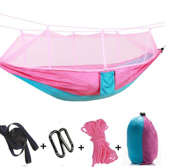 Outdoor Parachute Cloth Hammock Couble with Mosquito Net Light Portable Army Green Insect-proof Camping Aerial Tent