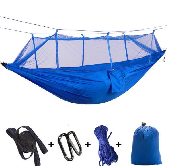 Outdoor Parachute Cloth Hammock Couble with Mosquito Net Light Portable Army Green Insect-proof Camping Aerial Tent