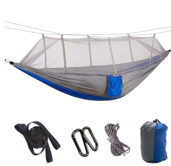 Outdoor Parachute Cloth Hammock Couble with Mosquito Net Light Portable Army Green Insect-proof Camping Aerial Tent