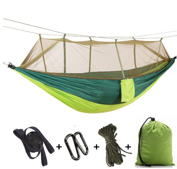 Outdoor Parachute Cloth Hammock Couble with Mosquito Net Light Portable Army Green Insect-proof Camping Aerial Tent